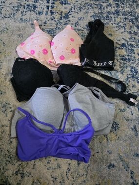 Juicy Couture Black, Pink, Gray & Purple Bras Set